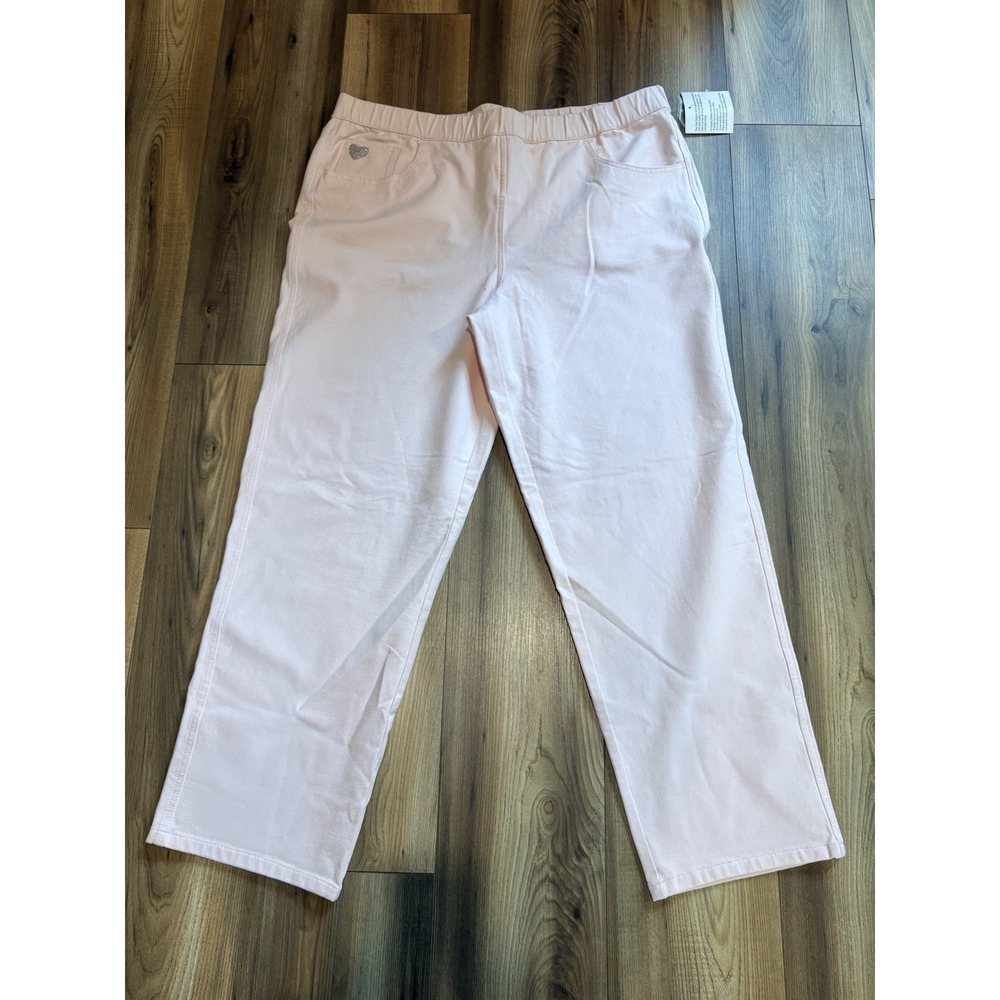 Quacker Factory Dream Jeans Jeannes Women's XL Pink Stretch Wide Leg NWT